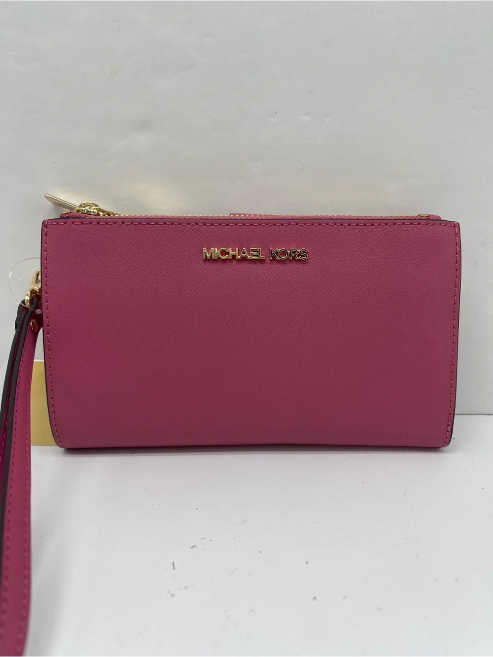 MICHAEL KORS Jet Set Travel Lg Double Zip Leather Wristlet Wallet Rosewood  NWT